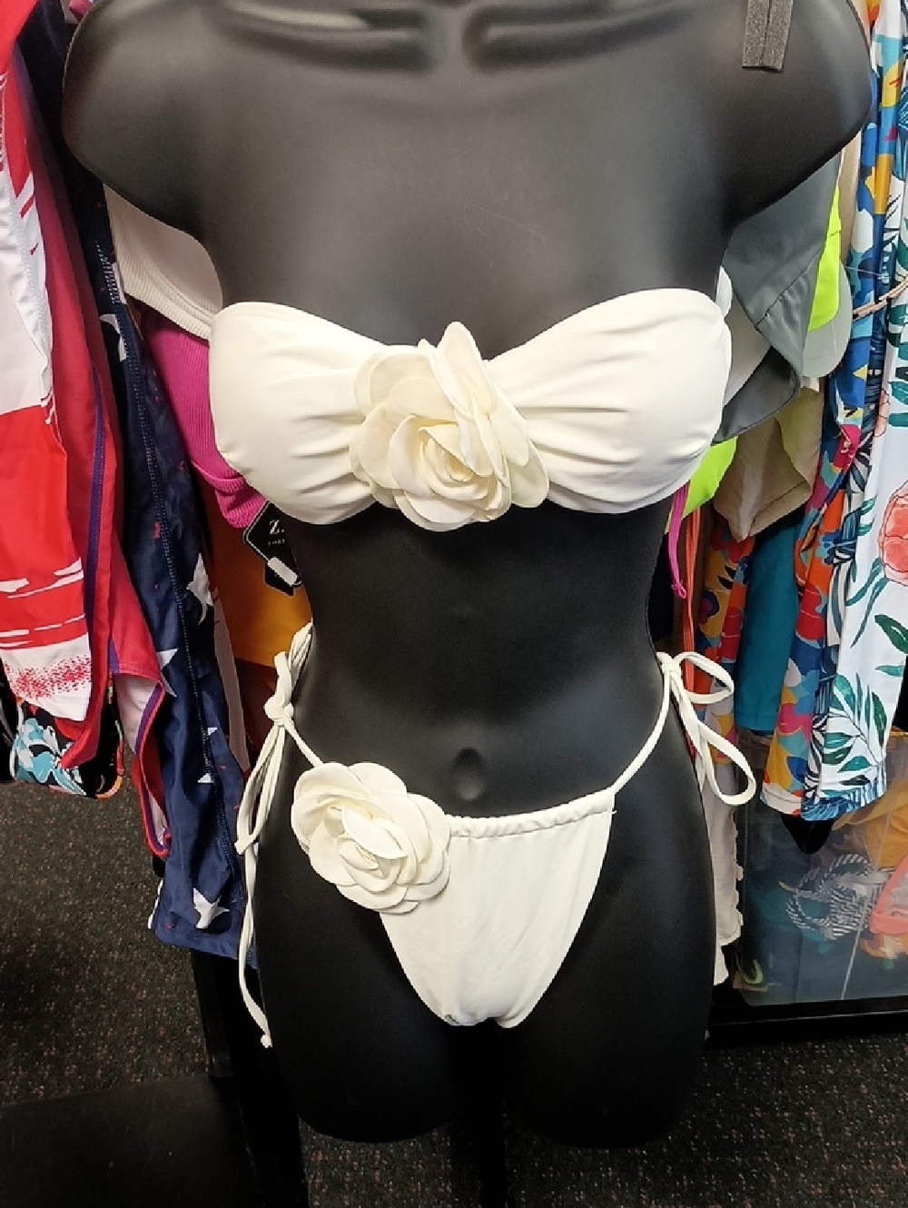 Women's Cream Floral Applique Bandeau Bikini Set